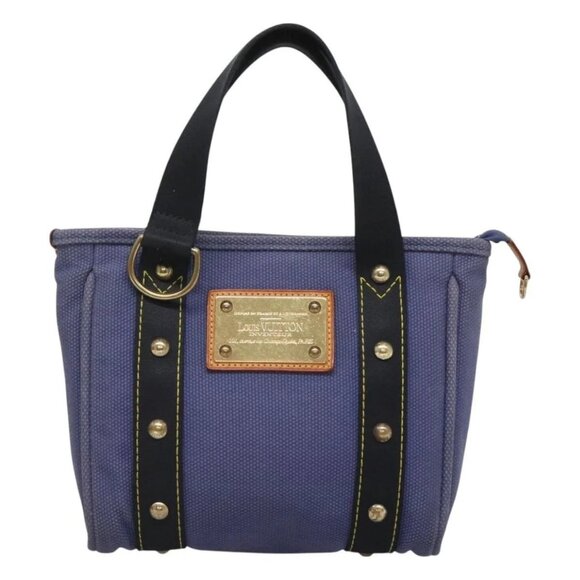 LOUIS VUITTON Antigua Cabas PM Tote Bag Canvas Blue Black M40090 LV Auth BA3231 - Picture 2 of 16